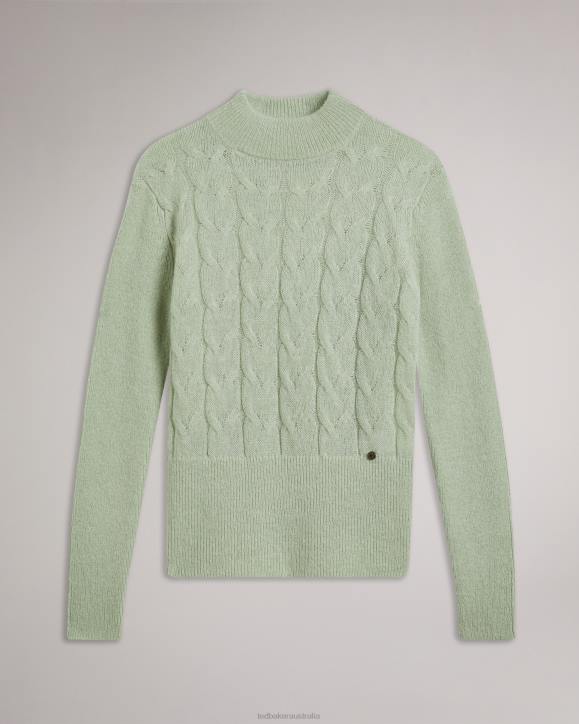 Ted Baker Veolaa Wool And Mohair Blend Cable Knit Jumper Light Green Clothing Women TLPL98