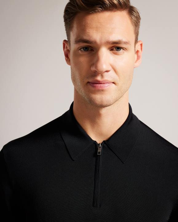 Ted Baker Viba Long Sleeve Regular Half Zip Rayon Polo BLACK Clothing Men TLPL1554