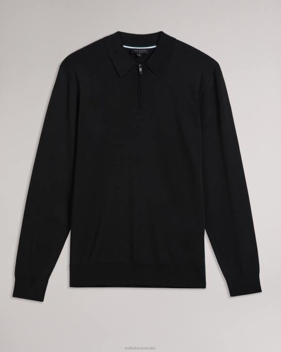 Ted Baker Viba Long Sleeve Regular Half Zip Rayon Polo BLACK Clothing Men TLPL1554