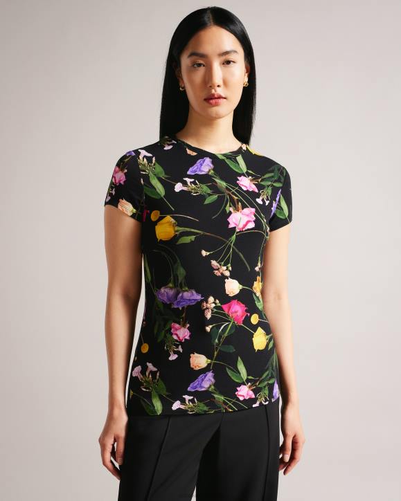 Ted Baker Vikina Fitted T-Shirt with Twist Neck Black Clothing Women TLPL376