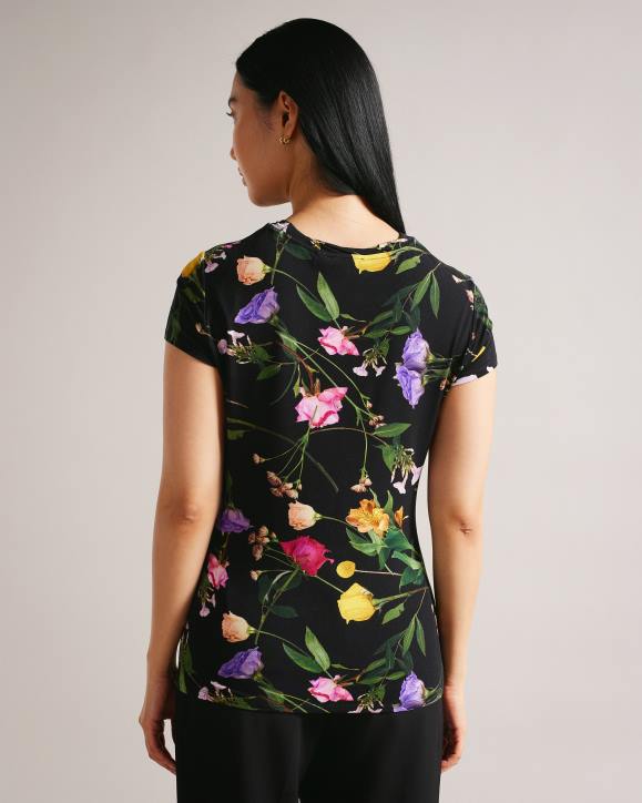 Ted Baker Vikina Fitted T-Shirt with Twist Neck Black Clothing Women TLPL376