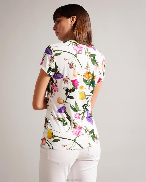 Ted Baker Vikina Fitted T-Shirt with Twist Neck White Clothing Women TLPL259