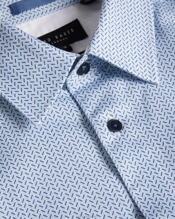 Ted Baker Wanson Long Sleeve Herringbone Geo Shirt Pale Blue Clothing Men TLPL1377