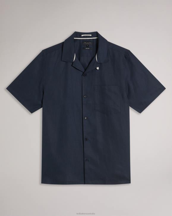 Ted Baker Wesland Short Sleeve Tencel Linen Revera Collar Shirt Navy Clothing Men TLPL1389