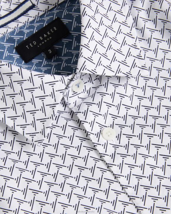 Ted Baker Willuw Long Sleeve Geometric Print Shirt White Clothing Men TLPL1232