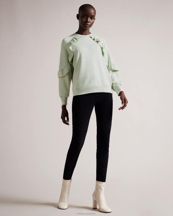 Ted Baker Yazme Frilled Sweatshirt With Chain Trim Light Green Clothing Women TLPL90