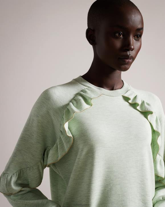 Ted Baker Yazme Frilled Sweatshirt With Chain Trim Light Green Clothing Women TLPL90