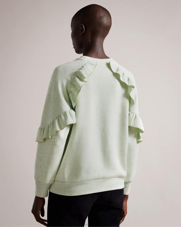 Ted Baker Yazme Frilled Sweatshirt With Chain Trim Light Green Clothing Women TLPL90