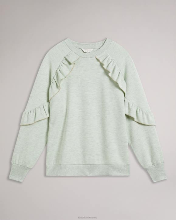 Ted Baker Yazme Frilled Sweatshirt With Chain Trim Light Green Clothing Women TLPL90