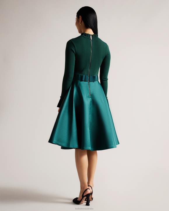 Ted Baker Zadi Knitted Frill Full Skirt Dress Dark Green Clothing Women TLPL244