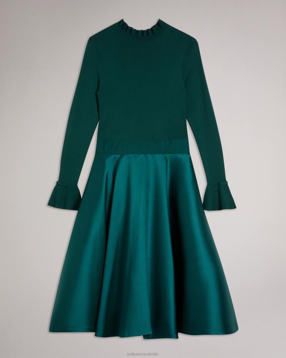 Ted Baker Zadi Knitted Frill Full Skirt Dress Dark Green Clothing Women TLPL244