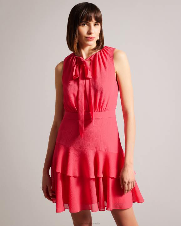 Ted Baker Zandaa Asymmetric Tiered Mini Dress Coral Clothing Women TLPL455