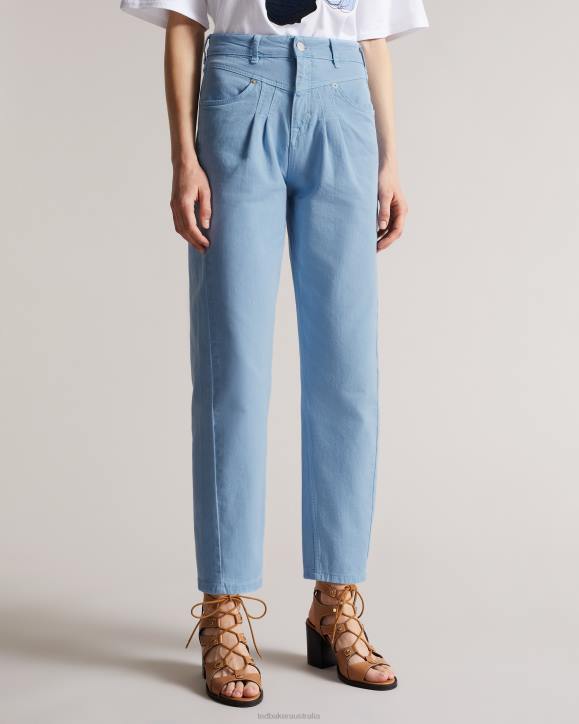 Ted Baker Zandin Barrel Leg Jeans With Front Yoke and Pleat Detail Light Wash Clothing Women TLPL616