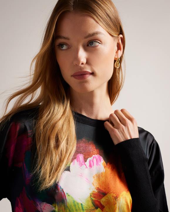 Ted Baker Zarha Art Print Jumper With Sleeve Detail Black Clothing Women TLPL346