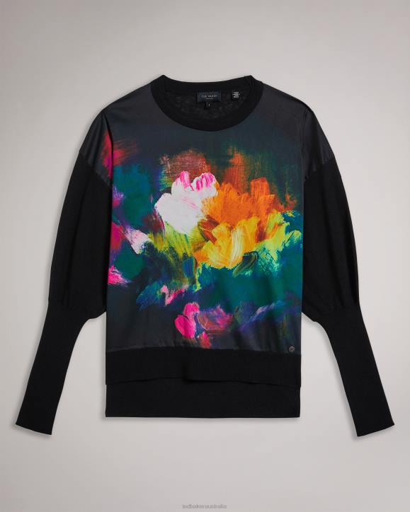 Ted Baker Zarha Art Print Jumper With Sleeve Detail Black Clothing Women TLPL346