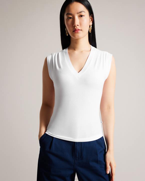 Ted Baker Brielll Fitted V Neck White Clothing Women TLPL150