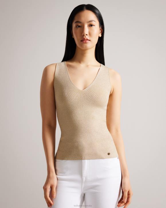 Ted Baker Sharlee Metallic Knitted Vest Gold Clothing Women TLPL398